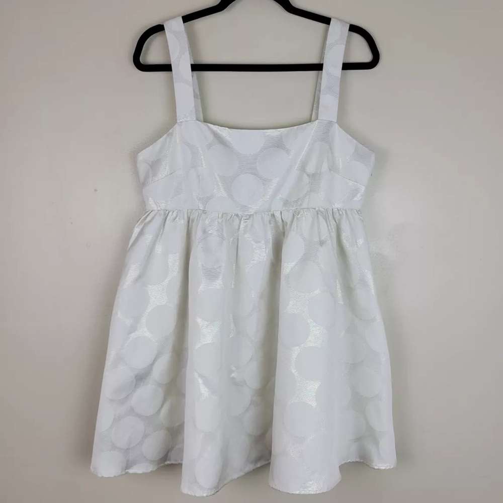 Forever 21 White Gold Metallic Polka Dot Babydoll Dress